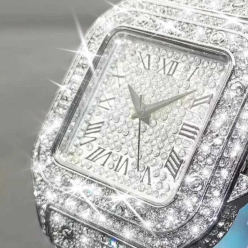 Royale Arabic Iced Out Watch Diamond watch plus 4 costume rings.